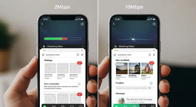ภาพเปรียบเทียบกิจกรรมต่างๆ ที่ความเร็วอินเทอร์เน็ตแตกต่างกัน